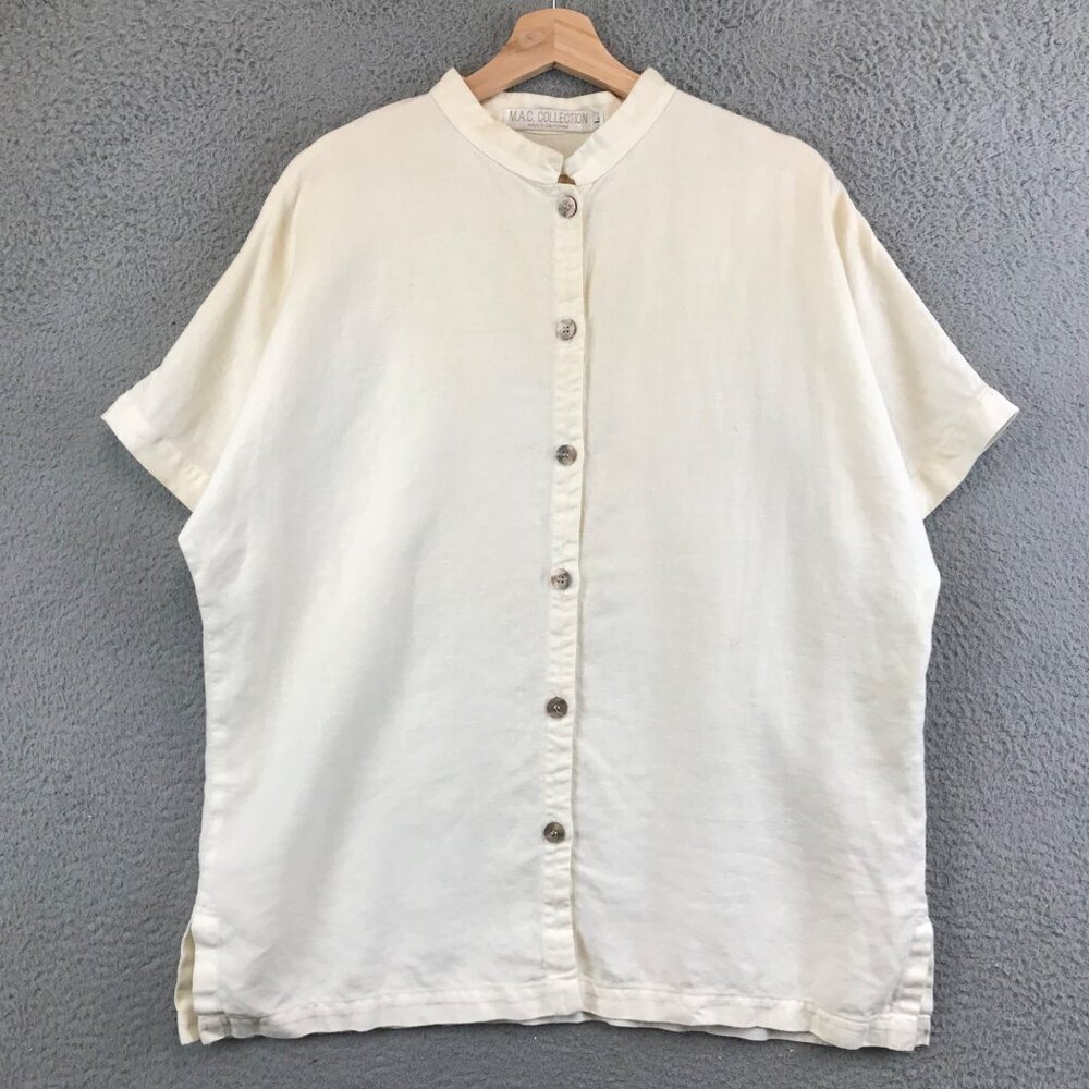 M.A.C Collection Women's 100% Linen Button Up Shirt Blouse